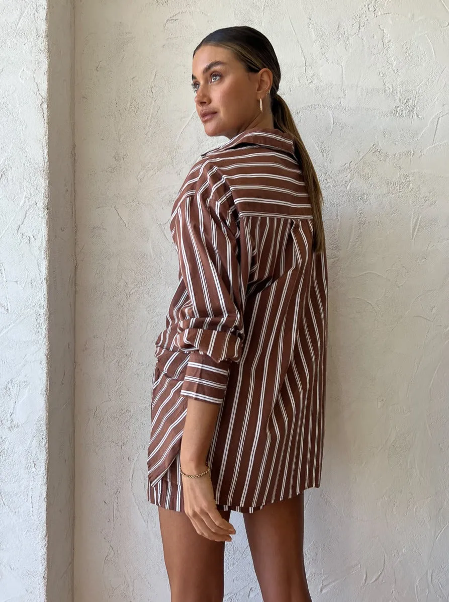 Faithfull the Brand Daija Shirt in Stripe Cinnamon