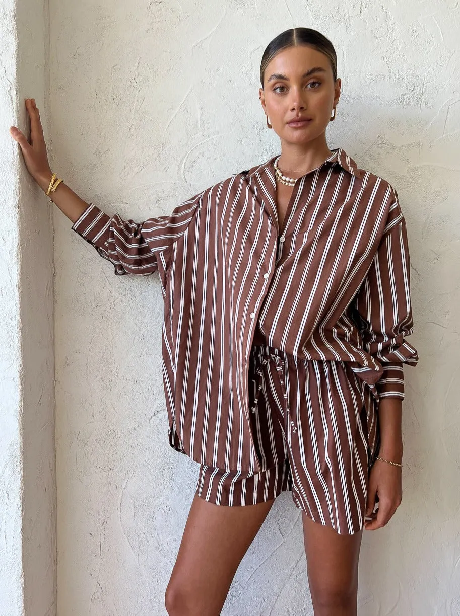 Faithfull the Brand Daija Shirt in Stripe Cinnamon
