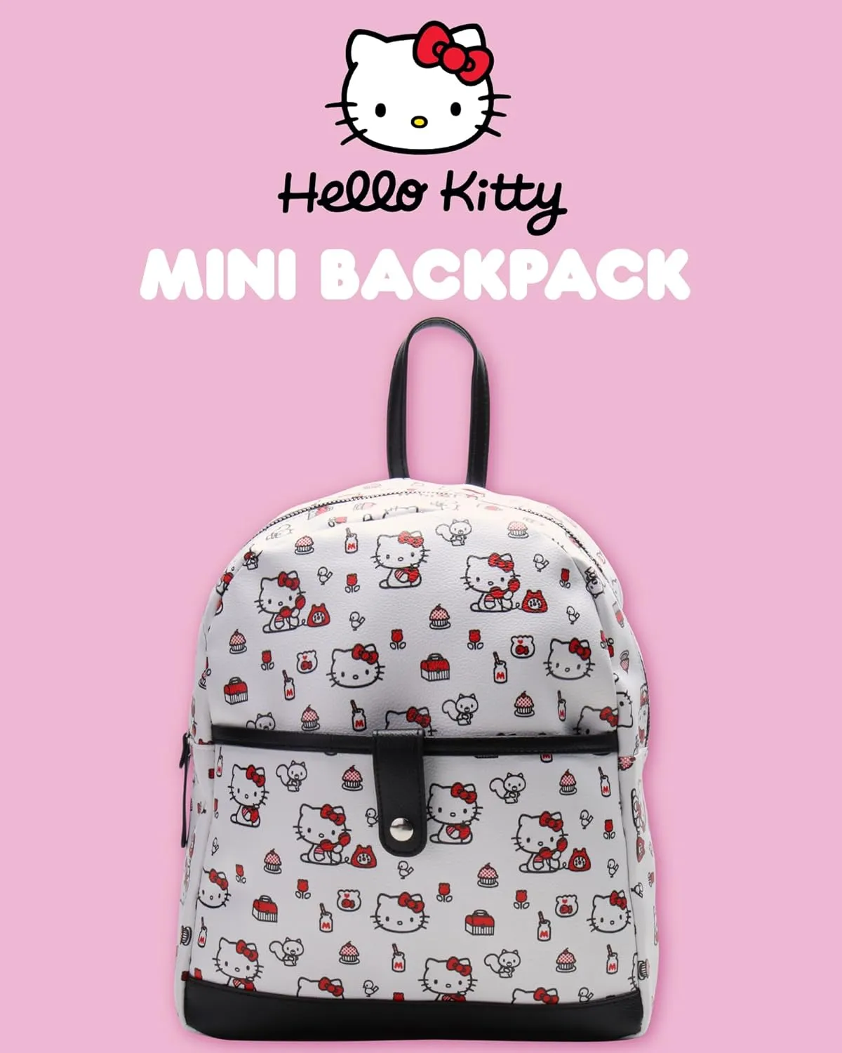 Fast Forward Girls Mini Backpack - Hello Kitty Faux Leather Bag for Girls - 12" Elementary Kindergarten Prep School Bookbag, Hello Kitty White