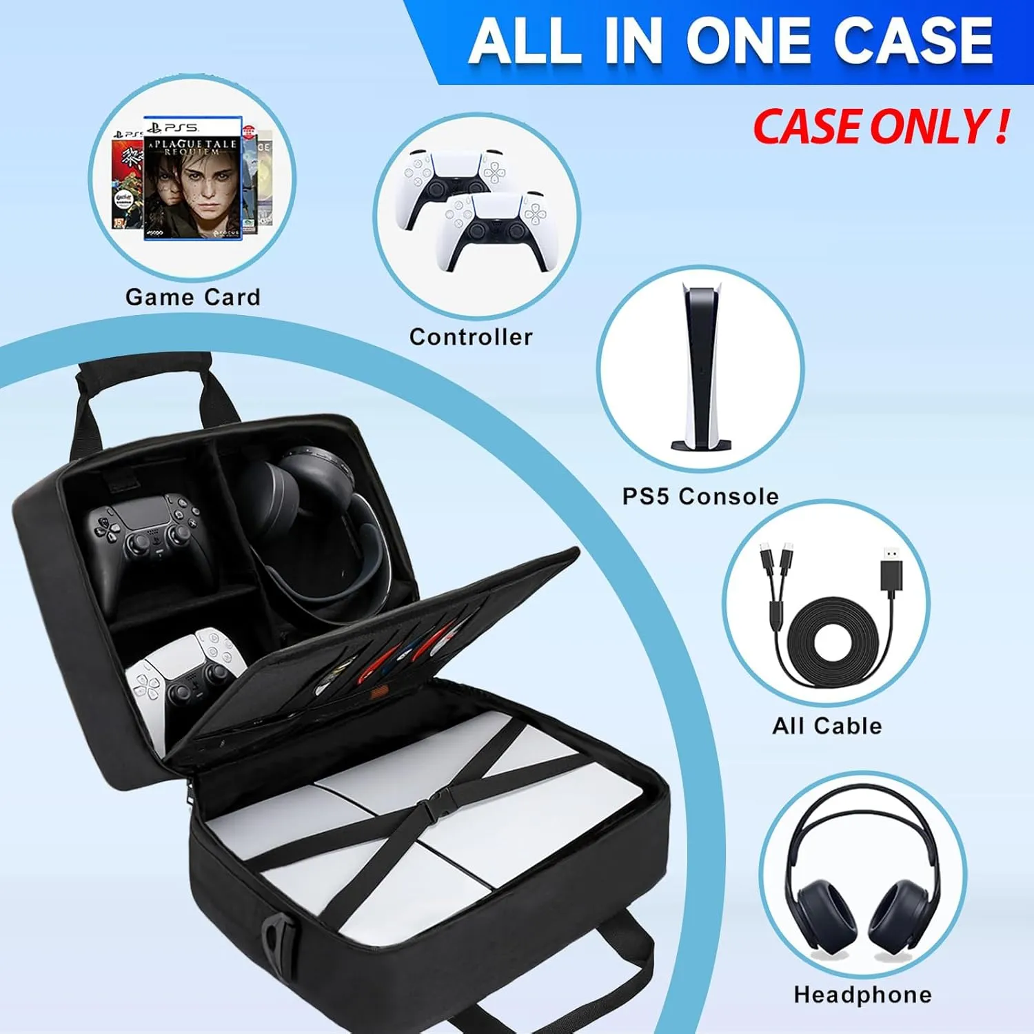 FCQQYWZ PS5 Travel Bag, Large Capacity Protective Case for Console, Controllers, Game Cards, Accessories - BLACK