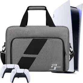 FCQQYWZ PS5 Travel Bag, Large Capacity Protective Case for Console, Controllers, Game Cards, Accessories - GREY