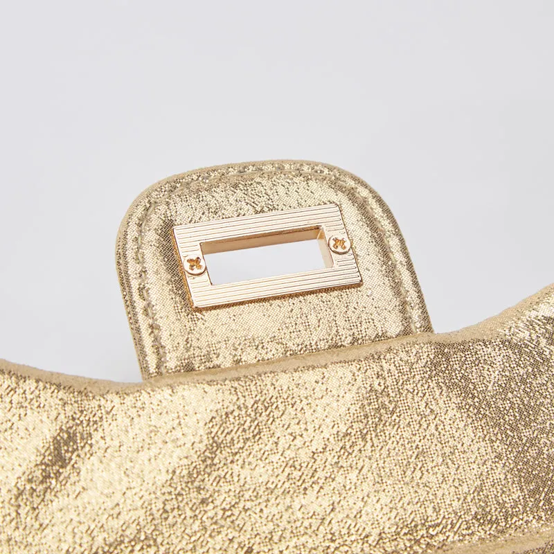 Floral Shiny Quilted Purse - Gold