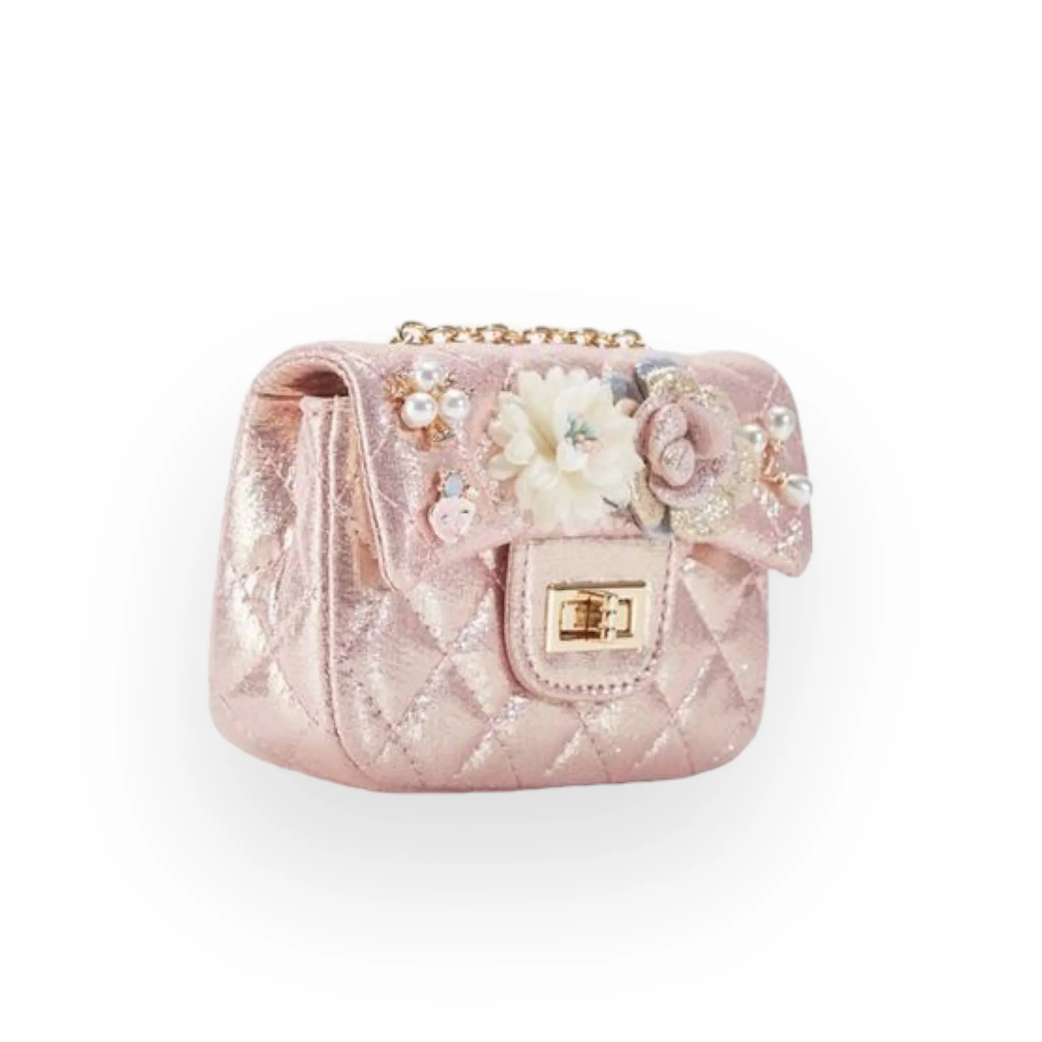 Floral Shiny Quilted Purse - Pink