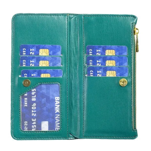 For Apple iPhone 14 Diamond Quilted Leather Zipper Wallet Flip Protective Case Cover – Green