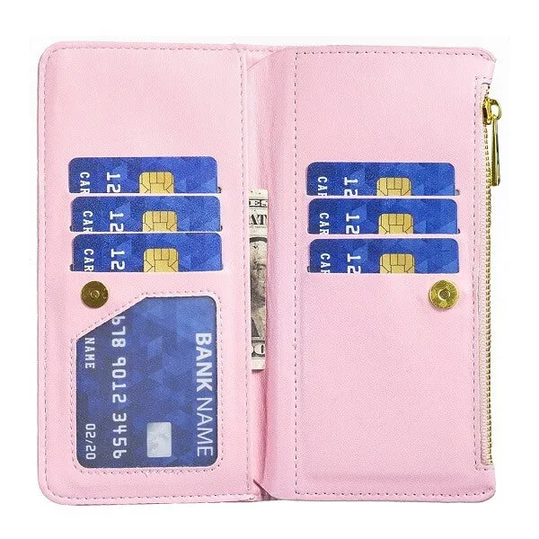 For Apple iPhone 14 Diamond Quilted Leather Zipper Wallet Flip Protective Case Cover – Rose Gold
