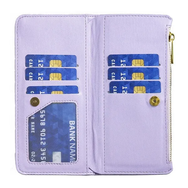 For Samsung Galaxy S22 Ultra Diamond Quilted Leather Zipper Wallet Flip Protective Case Cover – Purple