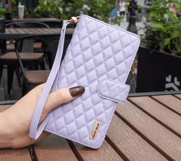For Samsung Galaxy S23 Diamond Quilted Leather Zipper Wallet Flip Protective Case Cover – Purple