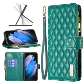 For Samsung Galaxy S23 Ultra Diamond Quilted Leather Zipper Wallet Flip Protective Case Cover – Green