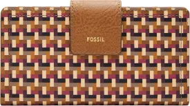 Fossil Women's Logan Faux Leather RFID Blocking Tab Clutch Wallet, Multi Woven Print (Model: SL10057564)