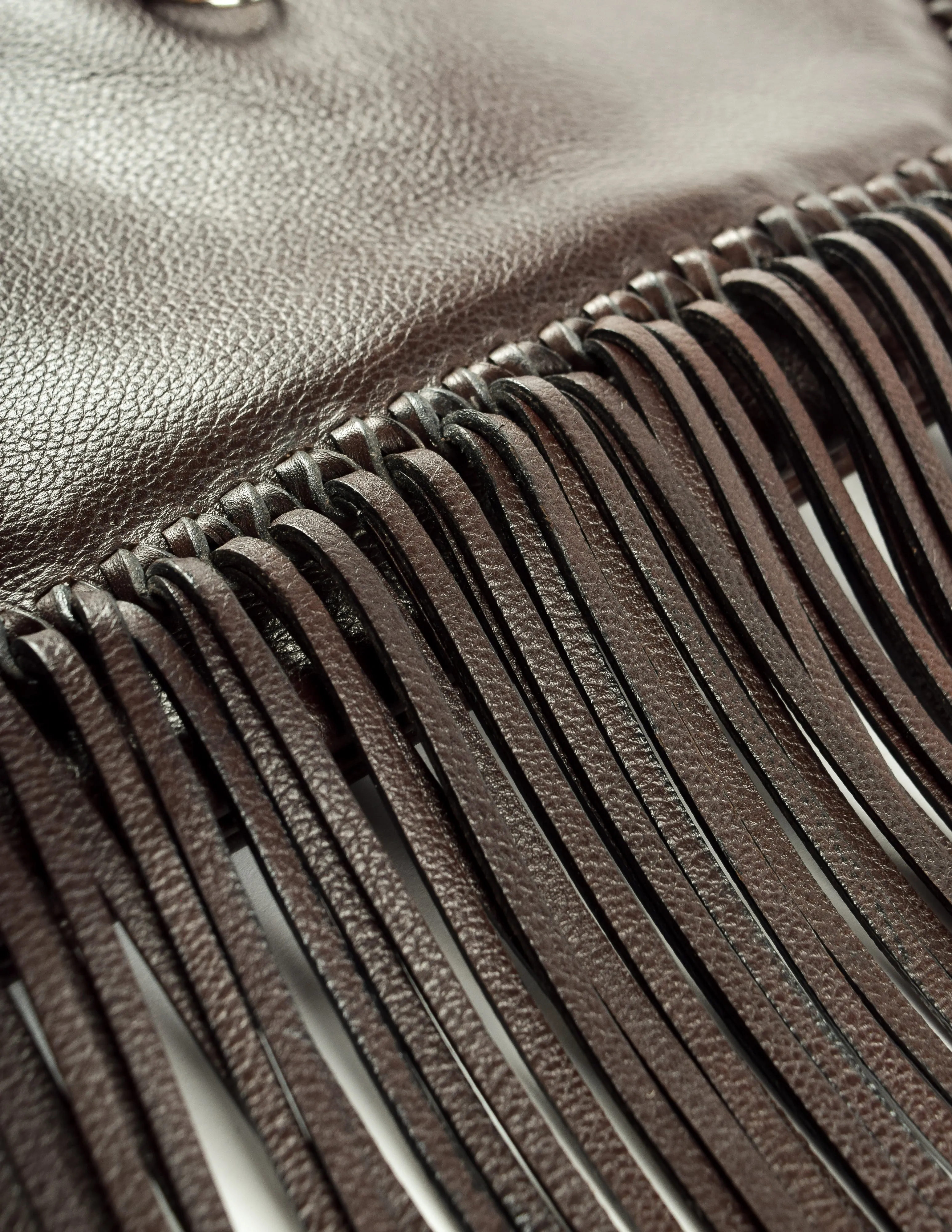 Hermes Vintage 2004 Chocolate Brown Leather Sac Trim Anate Fringe Shoulder Satchel Bag