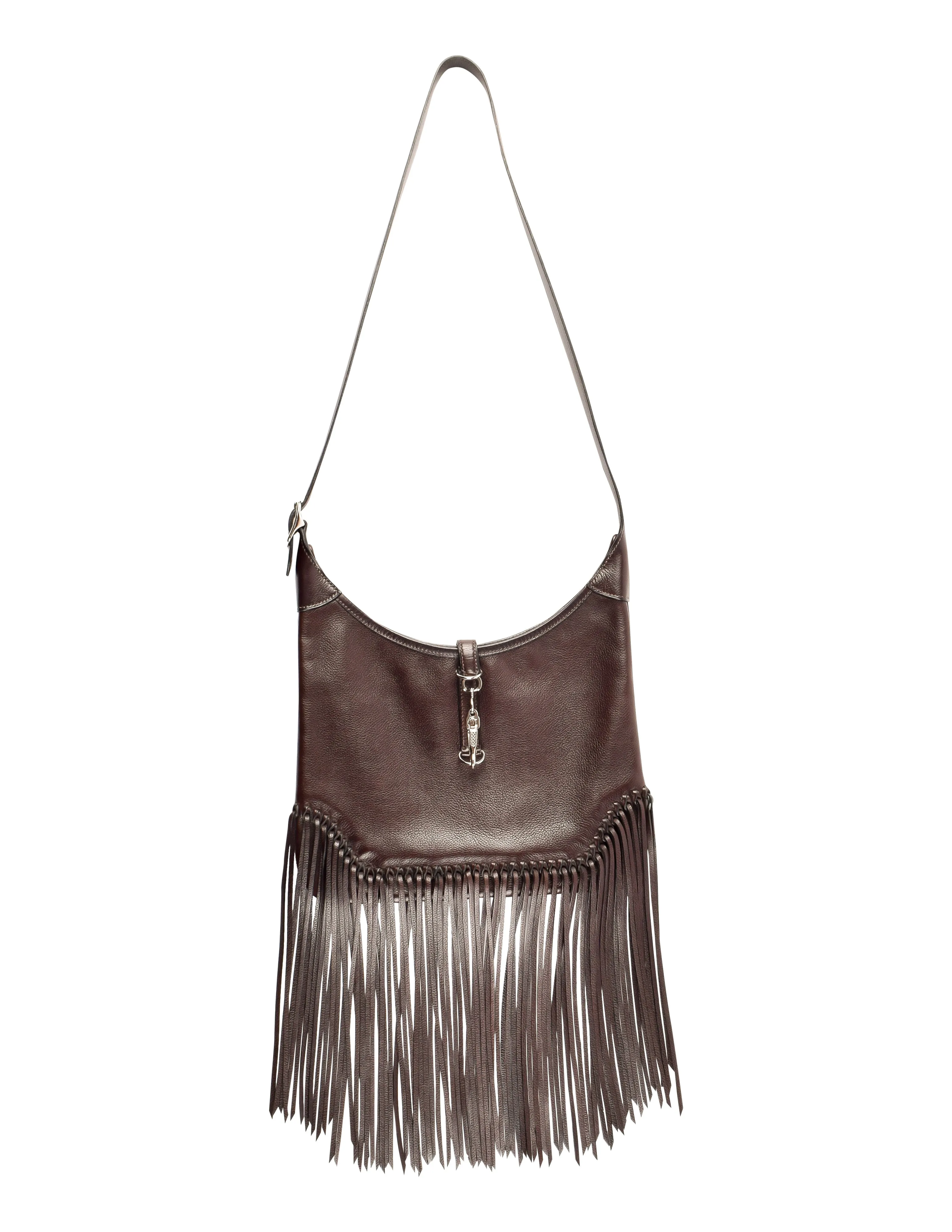 Hermes Vintage 2004 Chocolate Brown Leather Sac Trim Anate Fringe Shoulder Satchel Bag