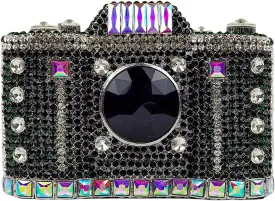 HUANG ZHUANG Cute Camera Shape Crystal Clutch Purse Mini Rhinestone Evening Bag Wedding Handbag Party Women Purse