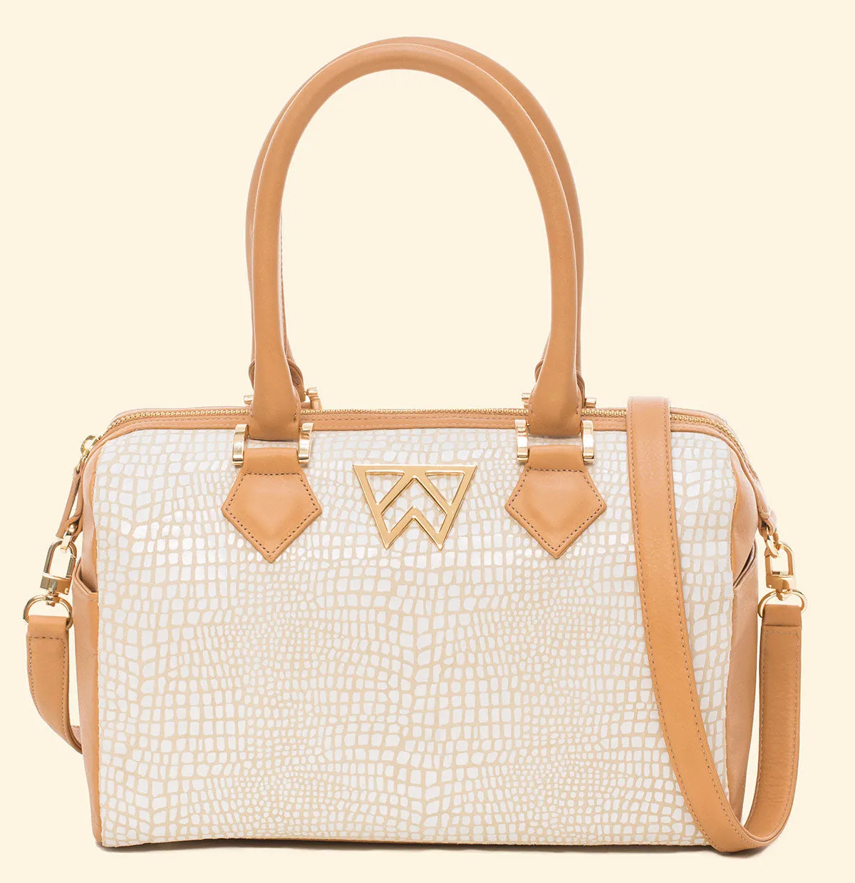 I Duffle Dare You in Stone White Baby Croc and Camel