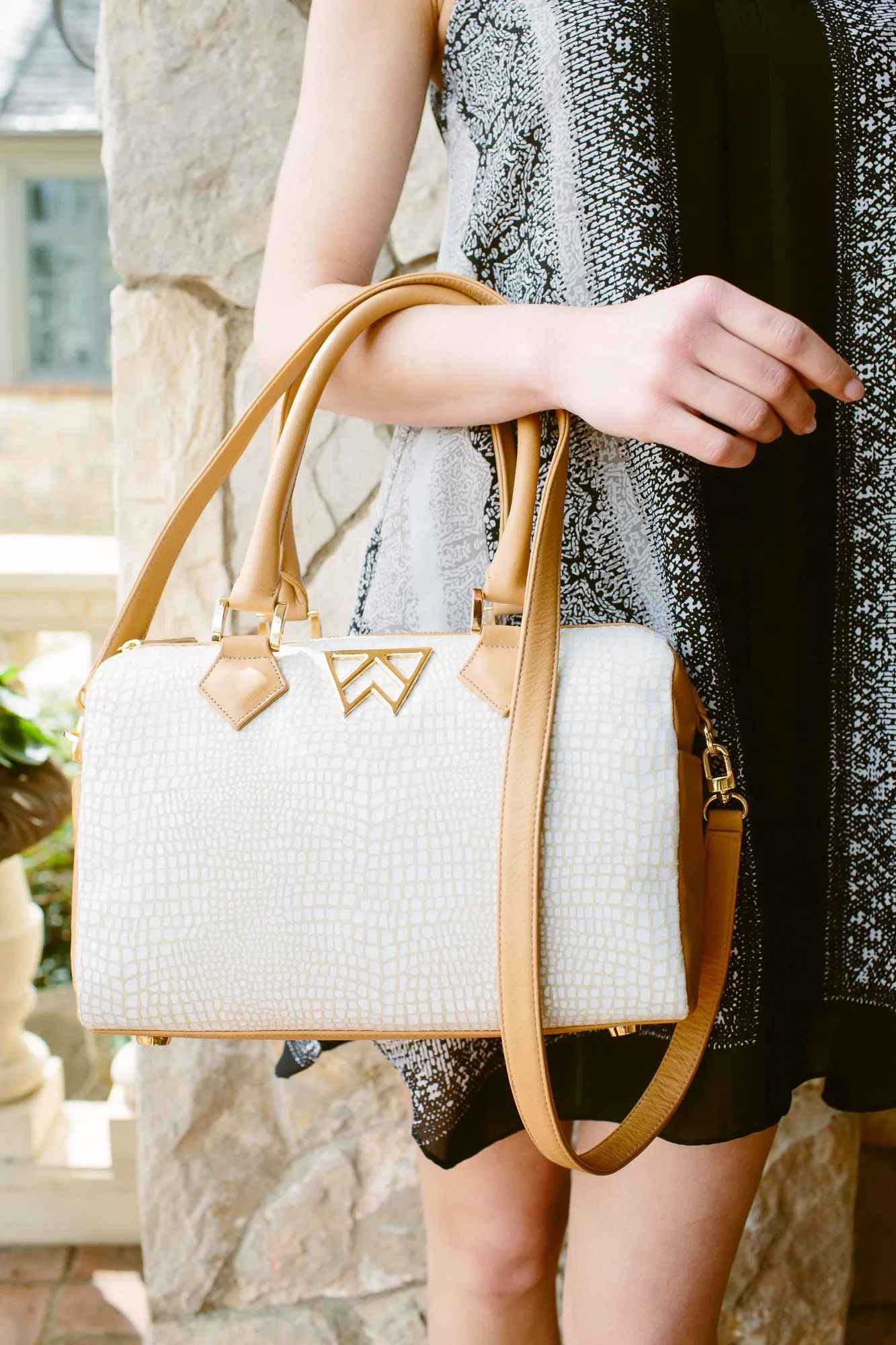 I Duffle Dare You in Stone White Baby Croc and Camel