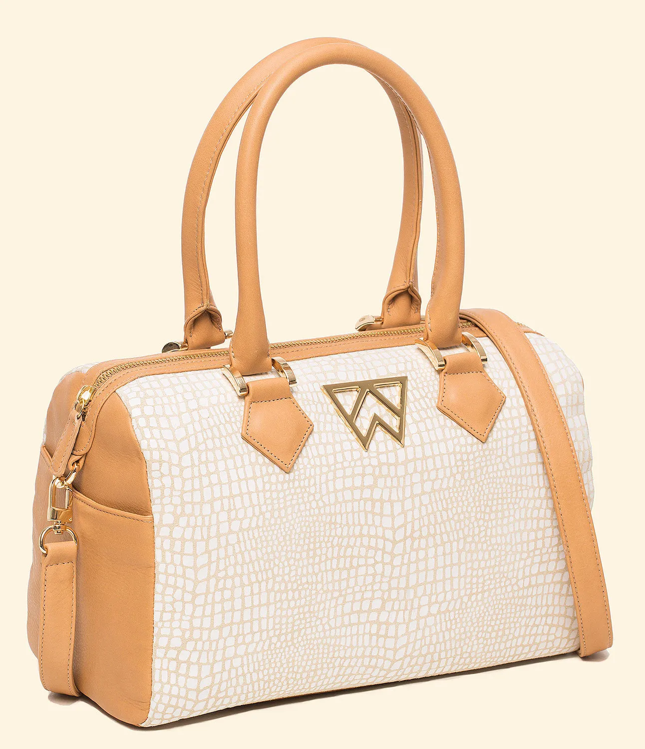 I Duffle Dare You in Stone White Baby Croc and Camel