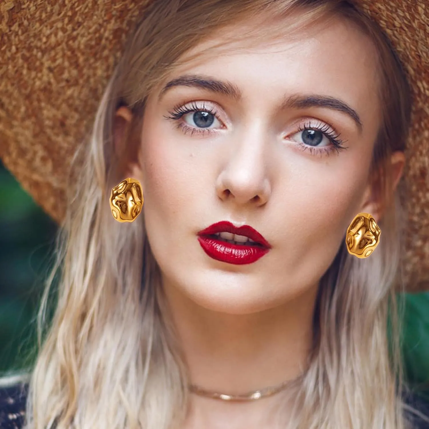 IBARA Chunky Gold Rectangle Stud Earrings for Women Extra Large Drop Earring Dupes Hypoallergenic Big Oversize Heart Oval Ball Trendy Gold Silver Earrings Minimalist Geometric Earrings for Women
