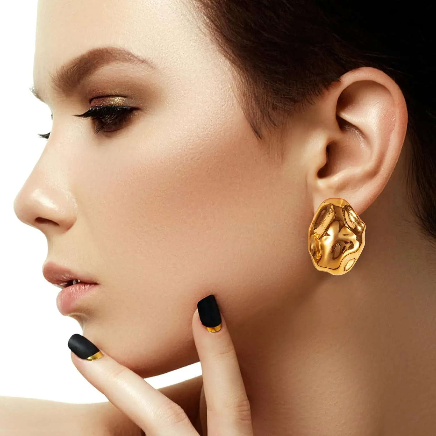 IBARA Chunky Gold Rectangle Stud Earrings for Women Extra Large Drop Earring Dupes Hypoallergenic Big Oversize Heart Oval Ball Trendy Gold Silver Earrings Minimalist Geometric Earrings for Women