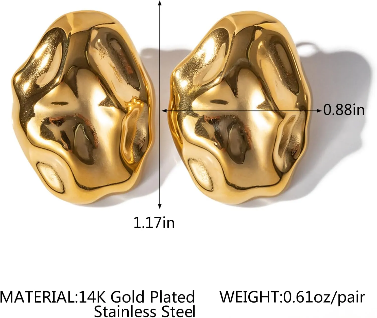 IBARA Chunky Gold Rectangle Stud Earrings for Women Extra Large Drop Earring Dupes Hypoallergenic Big Oversize Heart Oval Ball Trendy Gold Silver Earrings Minimalist Geometric Earrings for Women