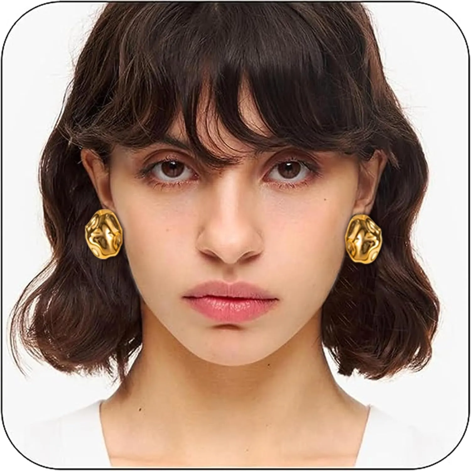 IBARA Chunky Gold Rectangle Stud Earrings for Women Extra Large Drop Earring Dupes Hypoallergenic Big Oversize Heart Oval Ball Trendy Gold Silver Earrings Minimalist Geometric Earrings for Women