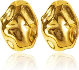 IBARA Chunky Gold Rectangle Stud Earrings for Women Extra Large Drop Earring Dupes Hypoallergenic Big Oversize Heart Oval Ball Trendy Gold Silver Earrings Minimalist Geometric Earrings for Women