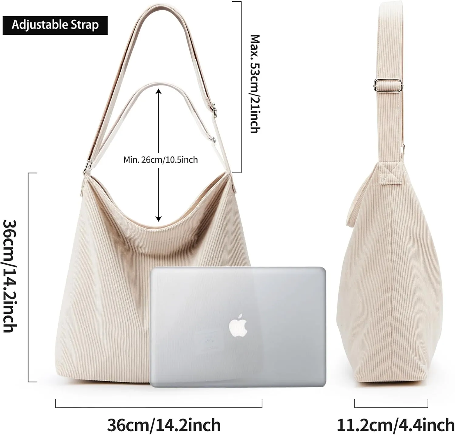 KALIDI Corduroy Tote Bag for Women Casual Zipper Tote Handbag Large Crossbody Hobo Shoulder Bag Work Fashion Women Purse