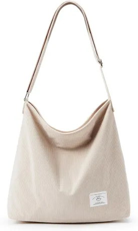 KALIDI Corduroy Tote Bag for Women Casual Zipper Tote Handbag Large Crossbody Hobo Shoulder Bag Work Fashion Women Purse