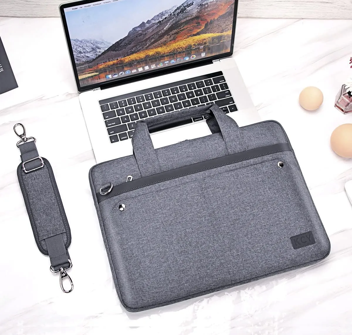 KCY Laptop Bag Case 15.6 Inch with Shoulder Starp, Slim Computer Sleeve Cover Compatible with MacBook Air 15 M2, New MacBook Pro 16 M1 2021-2023, 15-16 Inch Hp Lenovo Dell Acer Asus Notebook, Grey