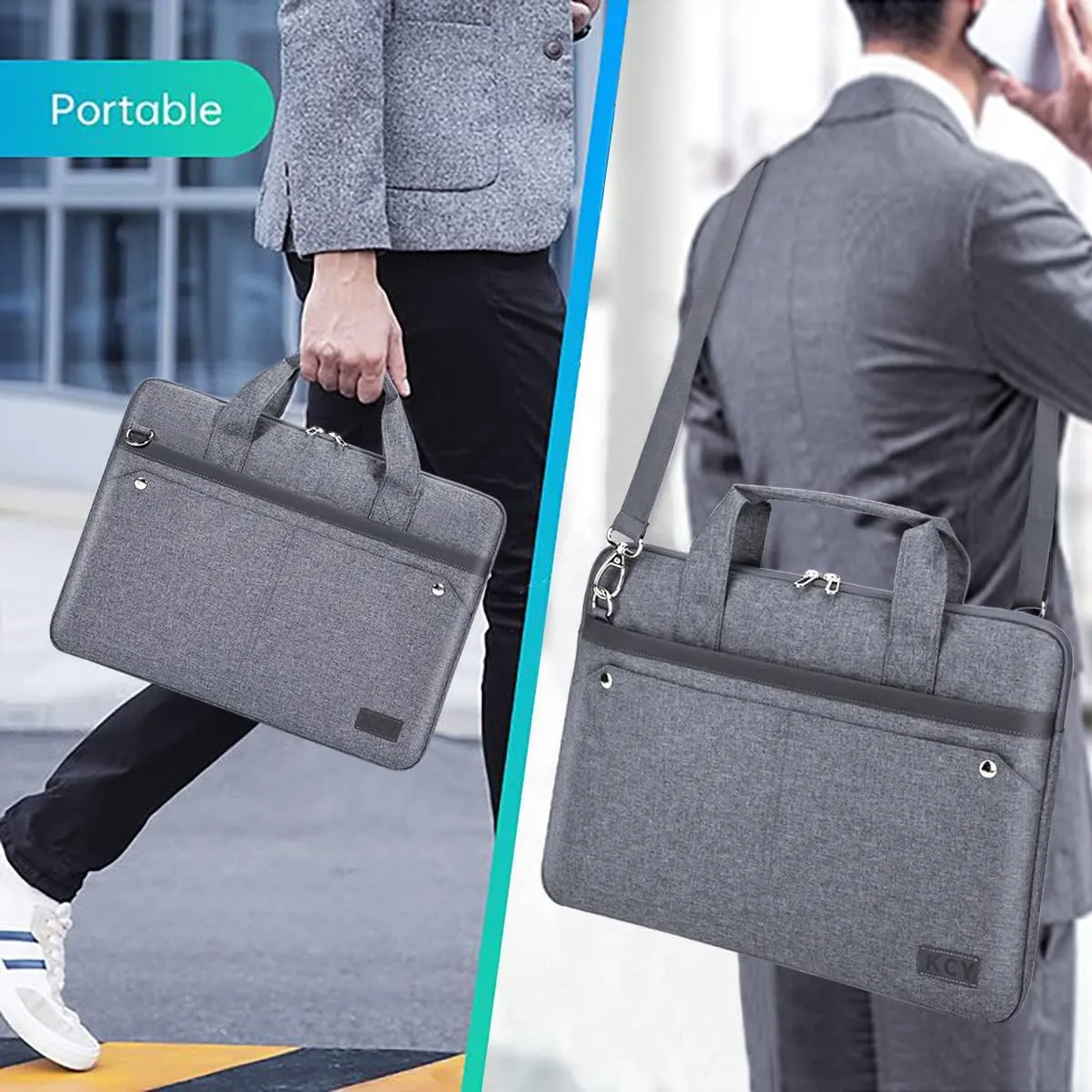 KCY Laptop Bag Case 15.6 Inch with Shoulder Starp, Slim Computer Sleeve Cover Compatible with MacBook Air 15 M2, New MacBook Pro 16 M1 2021-2023, 15-16 Inch Hp Lenovo Dell Acer Asus Notebook, Grey