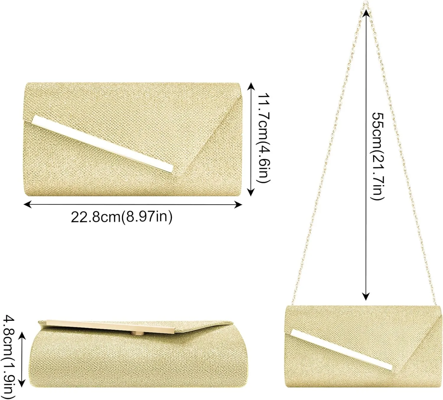 Larcenciel Glitter Evening Bag, Formal Envelope Clutch Purses for Women, Ladies Handbag for Wedding Party Cocktail Date Night