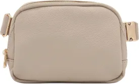 Lightweight Soft PU Pebbled Leather Fanny Pack Belt Bag with Gold Metal Buckle (Travertine)
