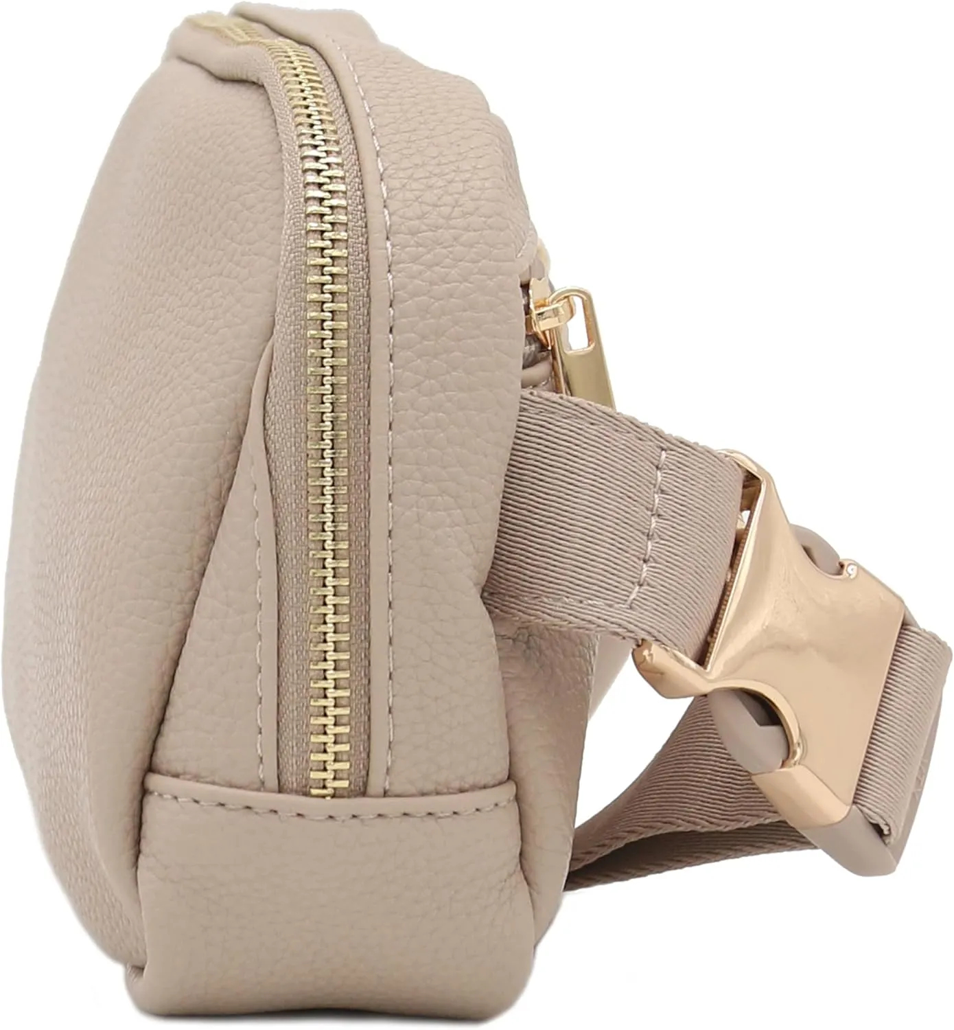 Lightweight Soft PU Pebbled Leather Fanny Pack Belt Bag with Gold Metal Buckle (Travertine)