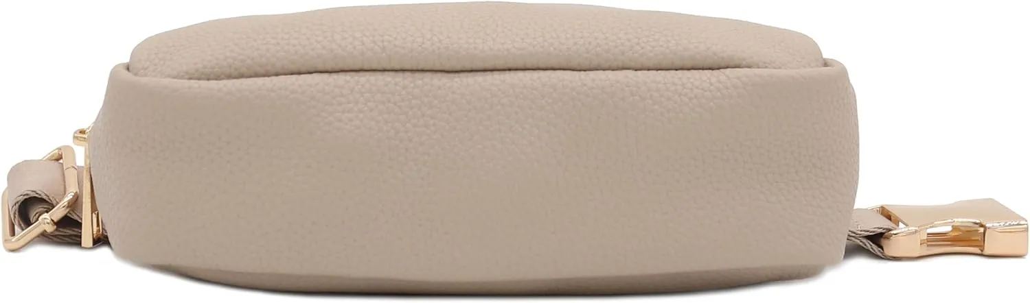 Lightweight Soft PU Pebbled Leather Fanny Pack Belt Bag with Gold Metal Buckle (Travertine)