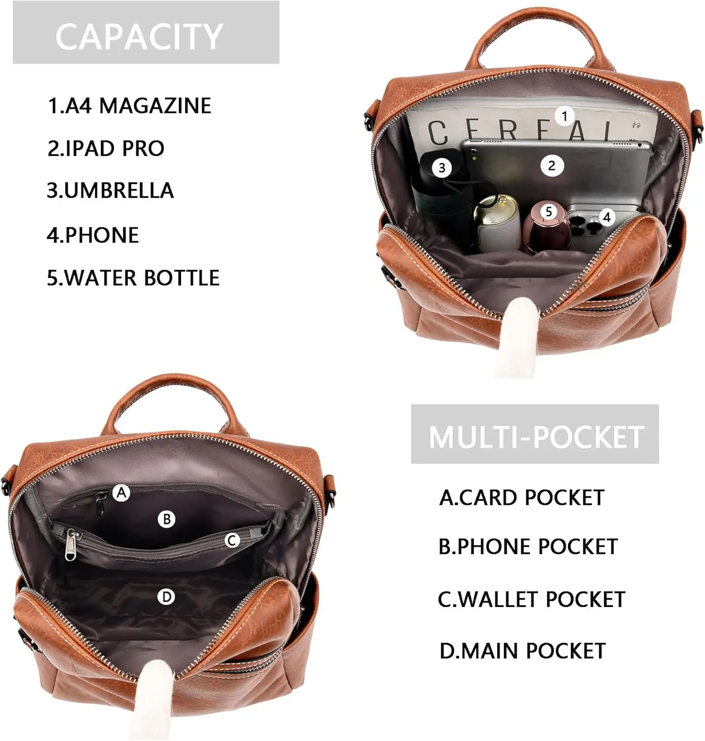 Maxoner Backpack Purse for Women Fashion Genuine Leather Convertible Shoulder Handbag Travel Bag Satchel Rucksack Ladies Bag