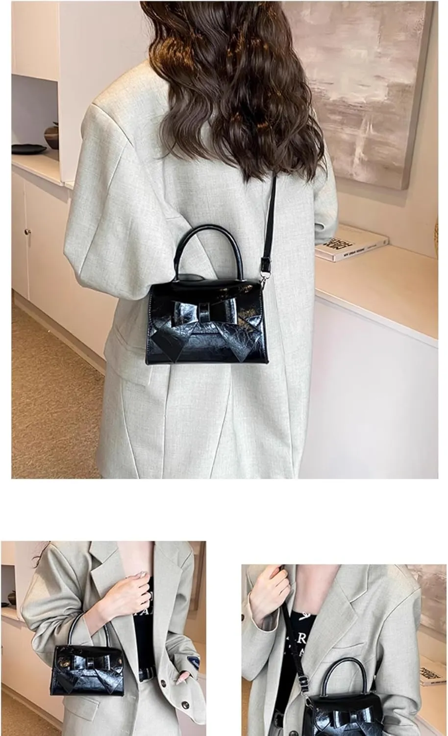 Mini Top Handle PU Flap Bag for Women - Elegant Bow Decor, Lightweight & Stylish Handbag