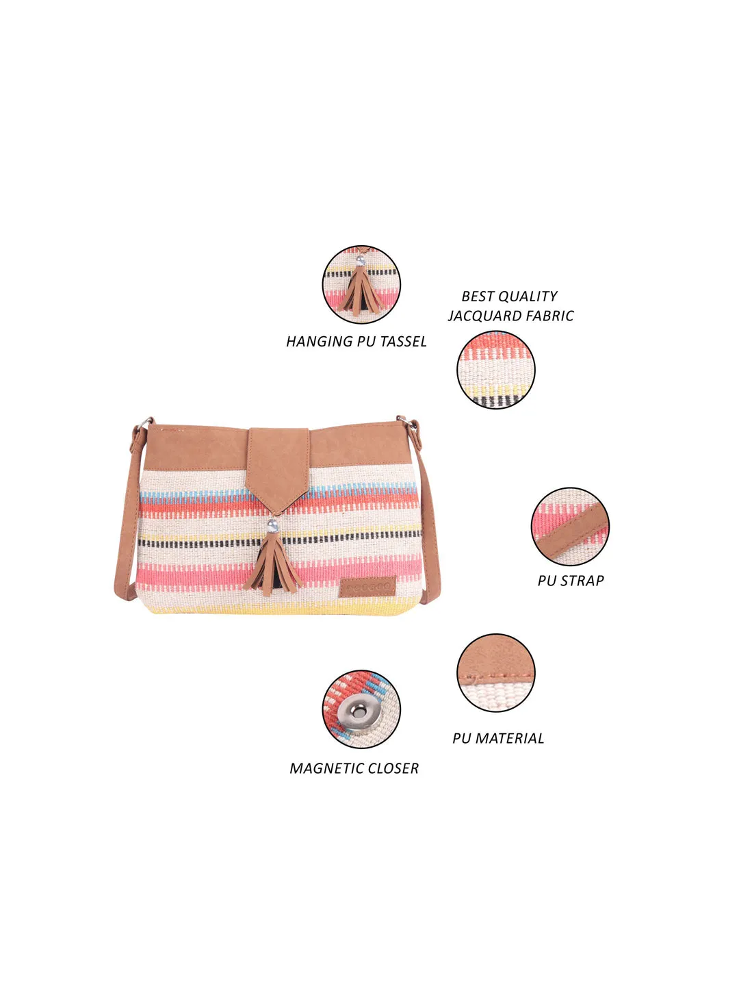 Multicolor Striped Crossbody Sling With Pu Strap