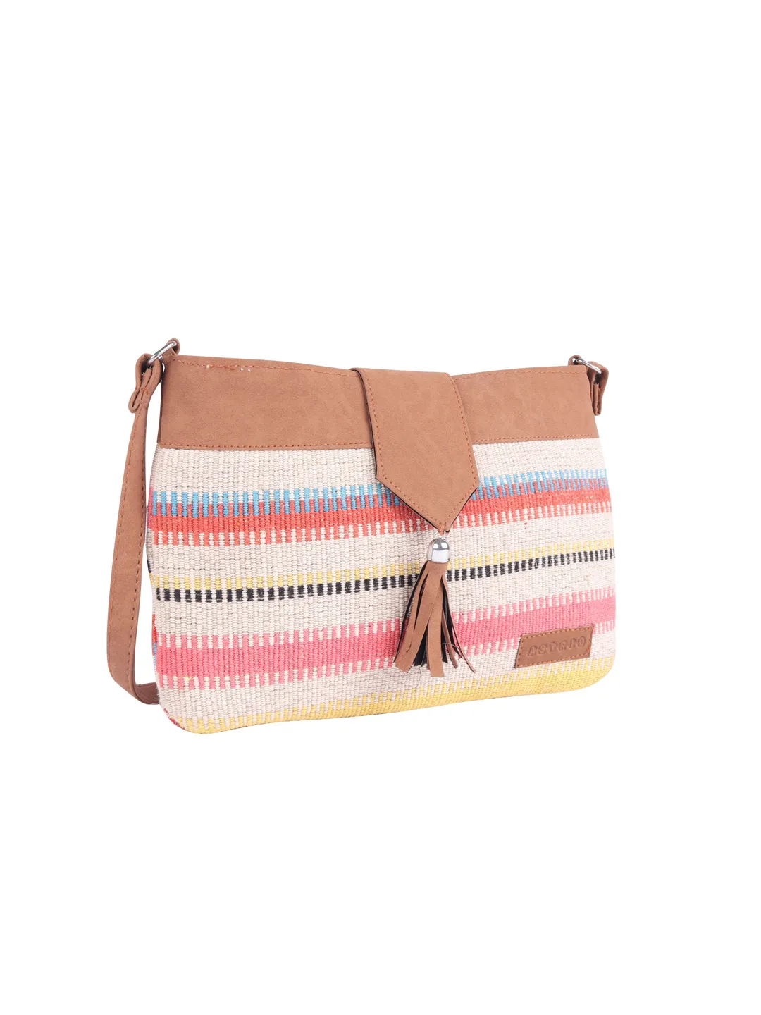 Multicolor Striped Crossbody Sling With Pu Strap