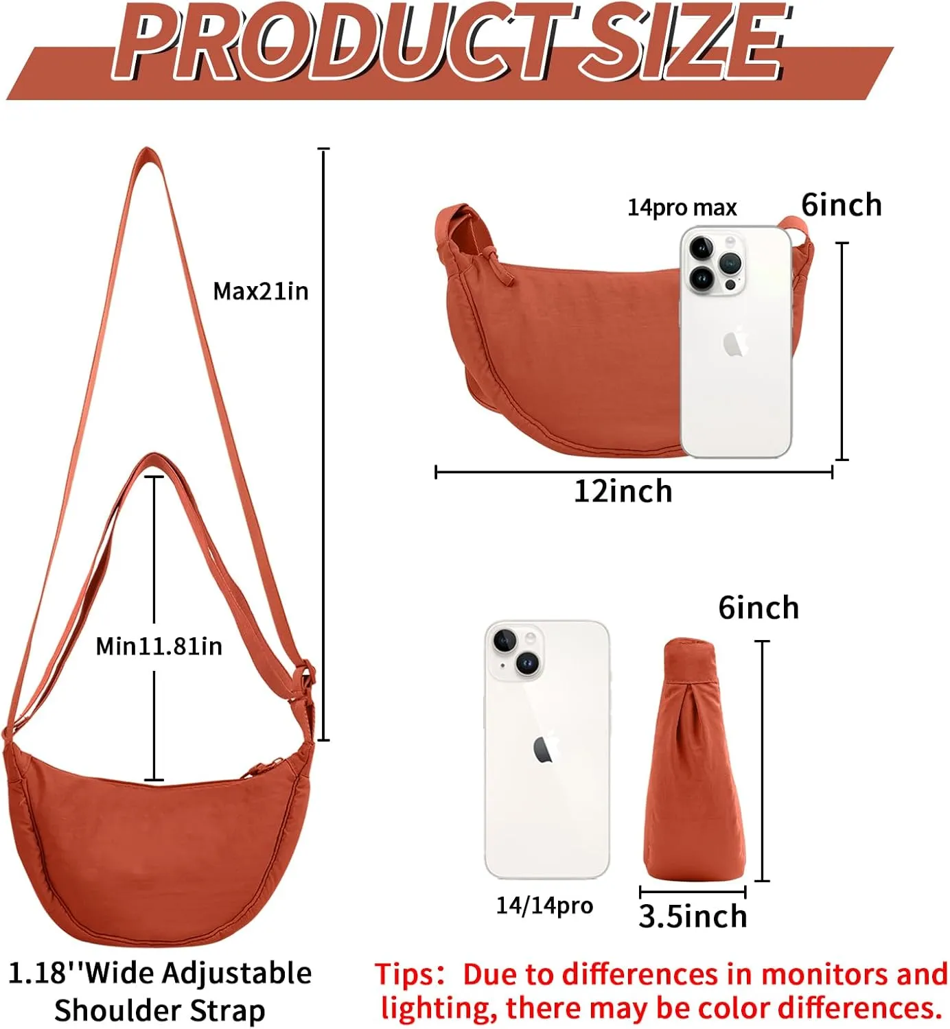 Nylon Crescent Crossbody Bag for Women Purses Trendy Men,Small Travel Sling Bag Hobo