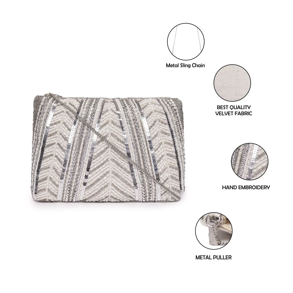 Off White Beaded Embroidered Woven Makeup/Travel Pouch