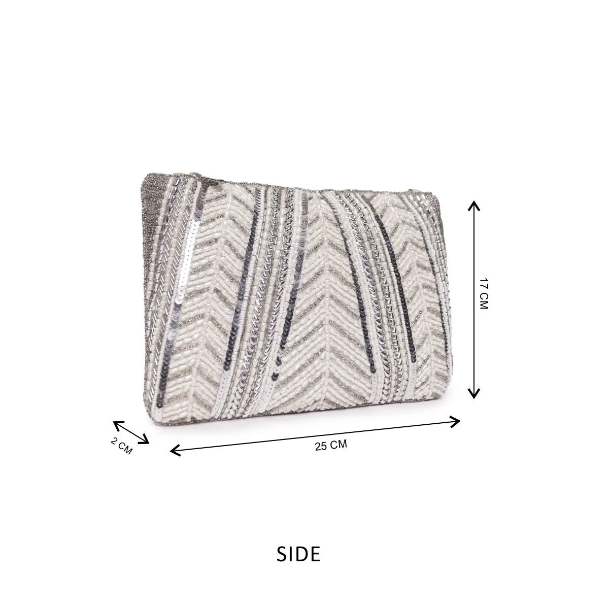 Off White Beaded Embroidered Woven Makeup/Travel Pouch