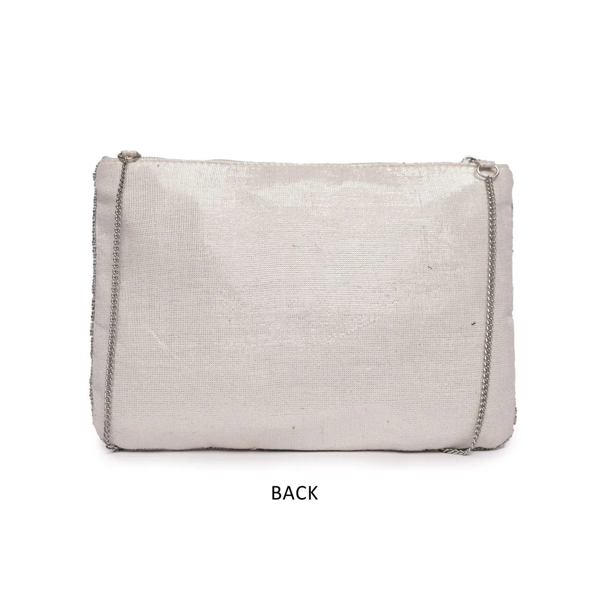 Off White Beaded Embroidered Woven Makeup/Travel Pouch