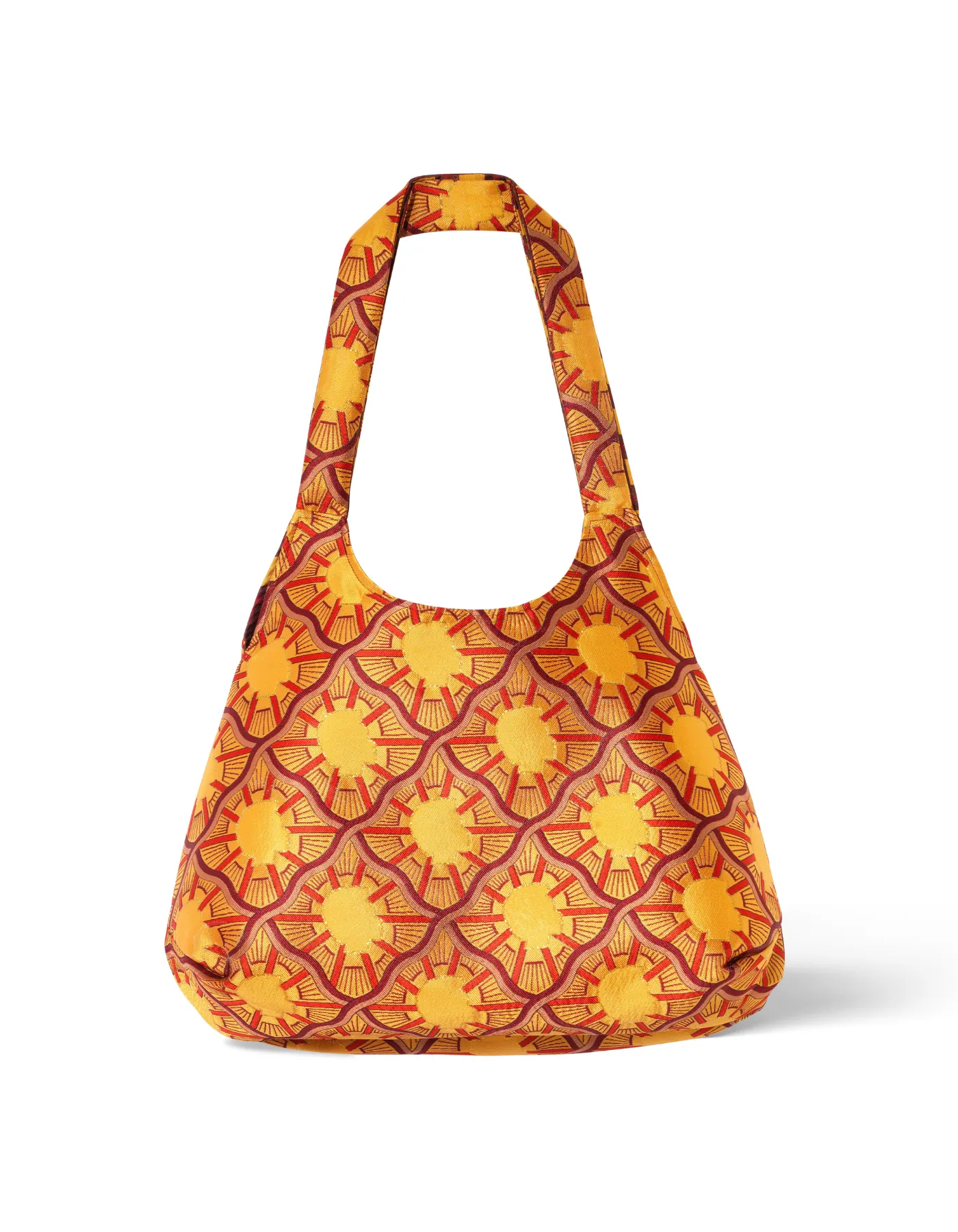Orange And Brown Print Jacquard Reversible Slouchy Tote Bag