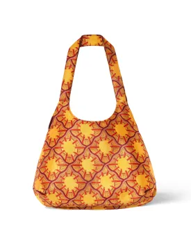Orange And Brown Print Jacquard Reversible Slouchy Tote Bag