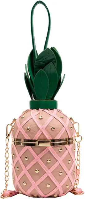 Pineapple Bucket Purse for Women,Trendy Chain Messenger Crossbody Bag with Rivet Tropical Hawaiian Shoulder Handbag
