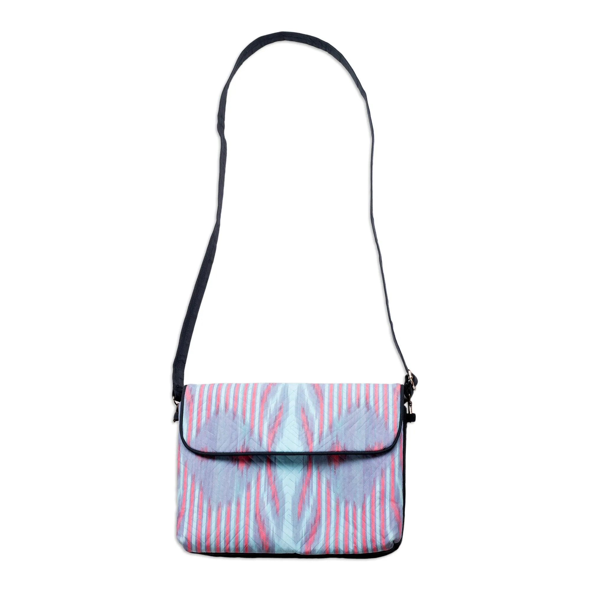 Pink and Blue Ikat Patterned Sling Bag from Uzbekistan - Uzbekistan Winds | NOVICA