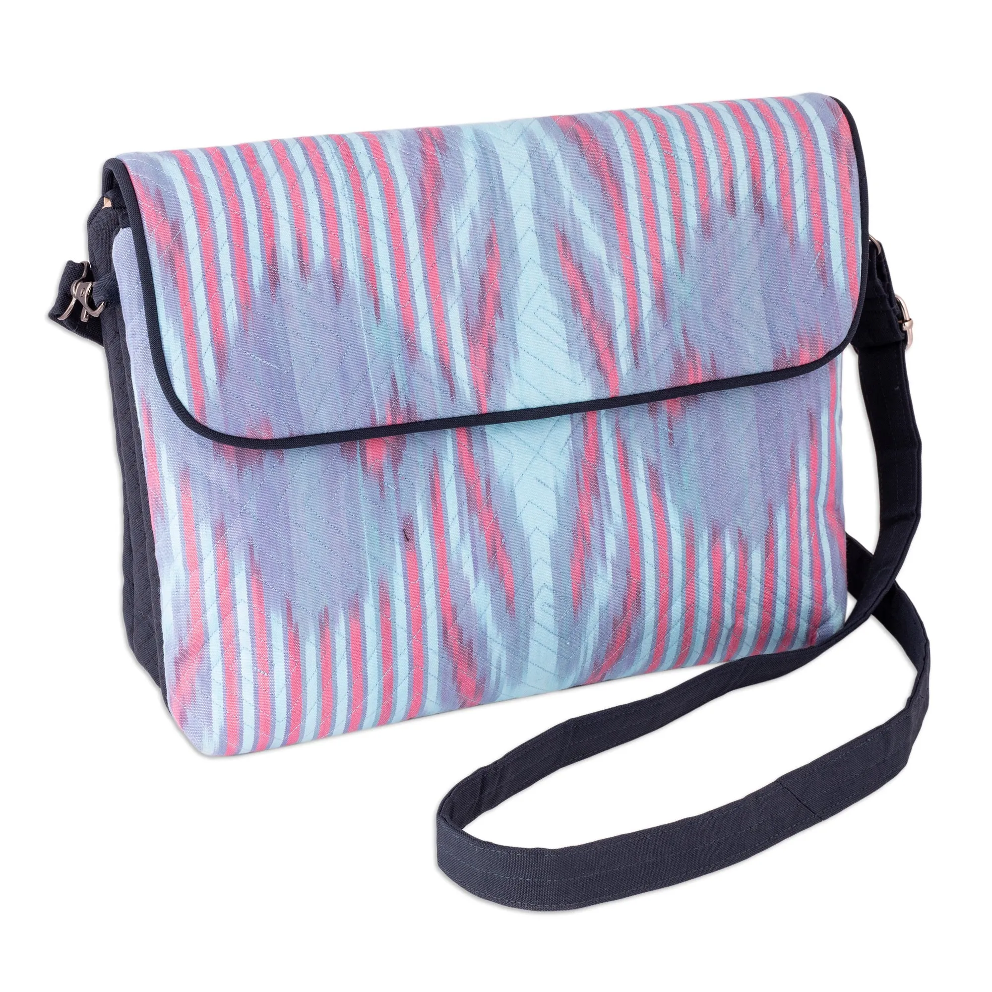 Pink and Blue Ikat Patterned Sling Bag from Uzbekistan - Uzbekistan Winds | NOVICA