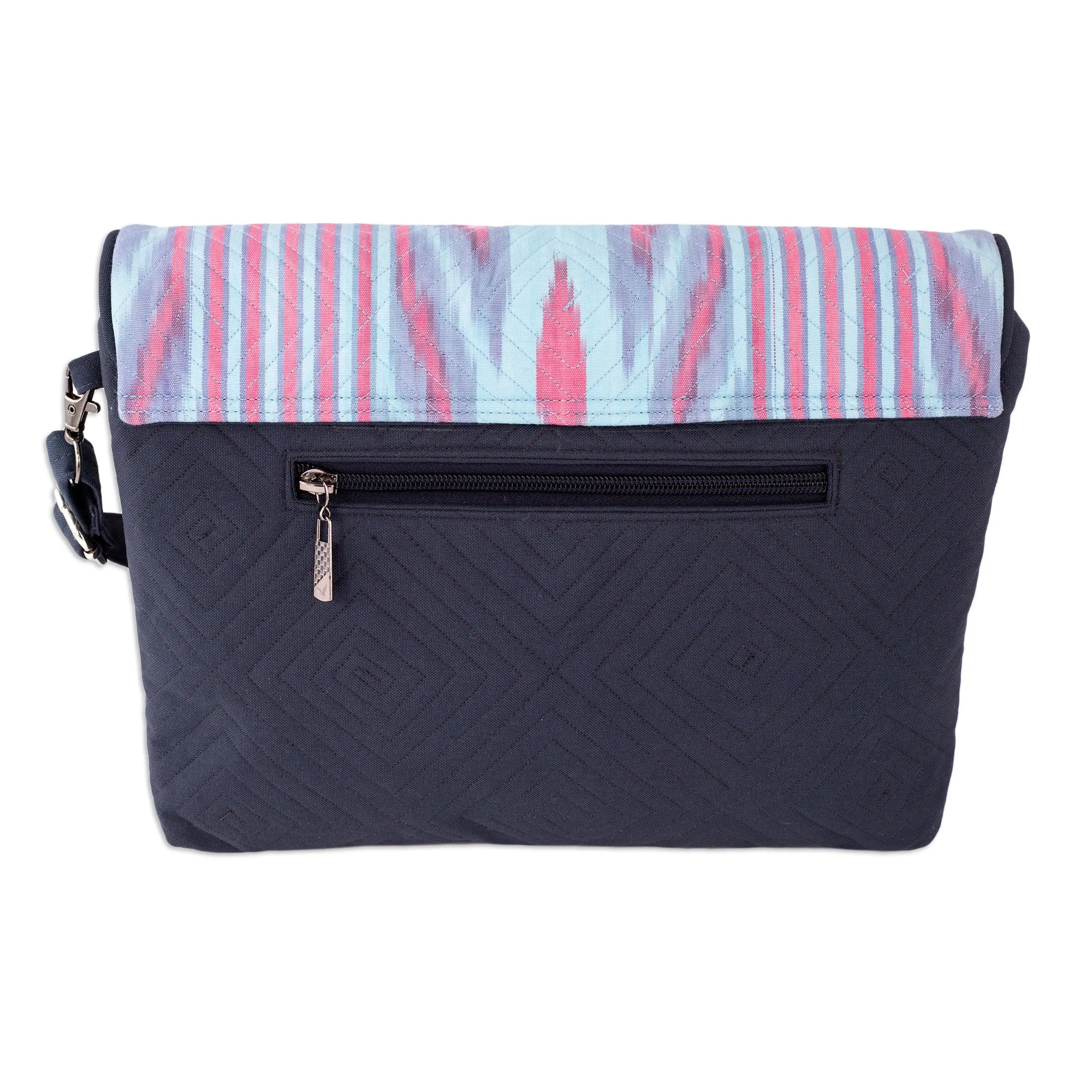 Pink and Blue Ikat Patterned Sling Bag from Uzbekistan - Uzbekistan Winds | NOVICA
