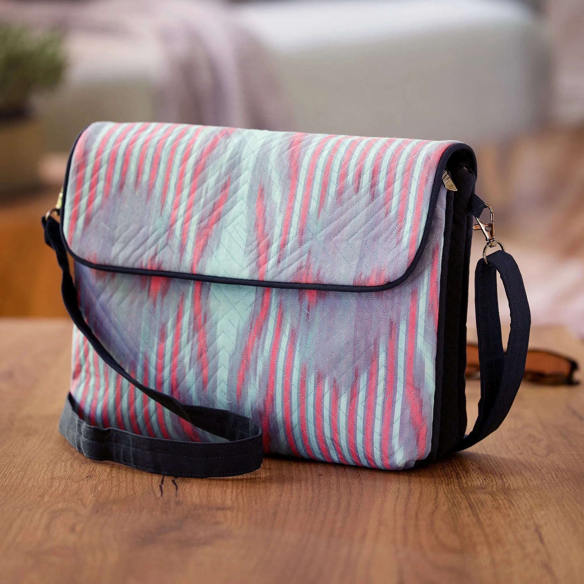 Pink and Blue Ikat Patterned Sling Bag from Uzbekistan - Uzbekistan Winds | NOVICA