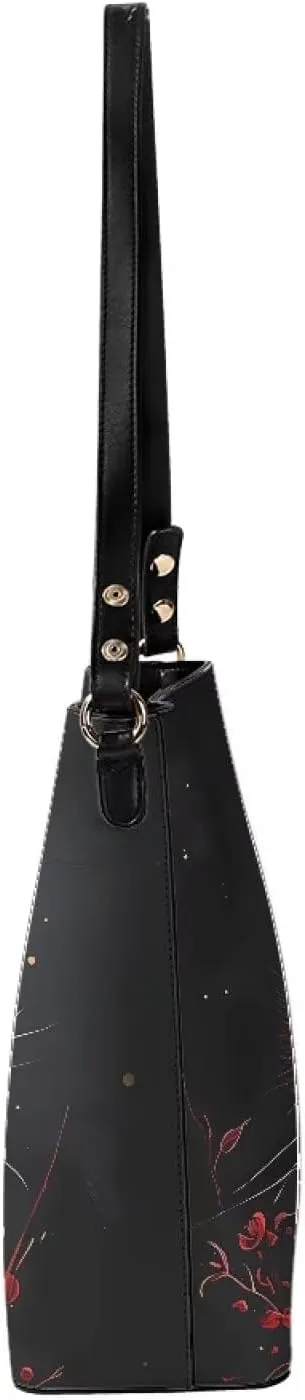 PU Leather Purse for Women Vintage Floral Bucket Tote Bag Crossbody Hobo Handbag, Skulls Satchel Shoulder Tote Bags