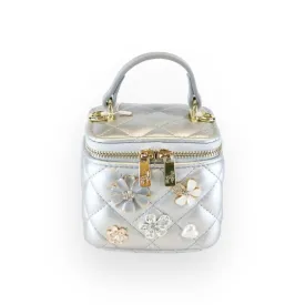 Quilted Top-Handle Bag w/ Charms - Silver