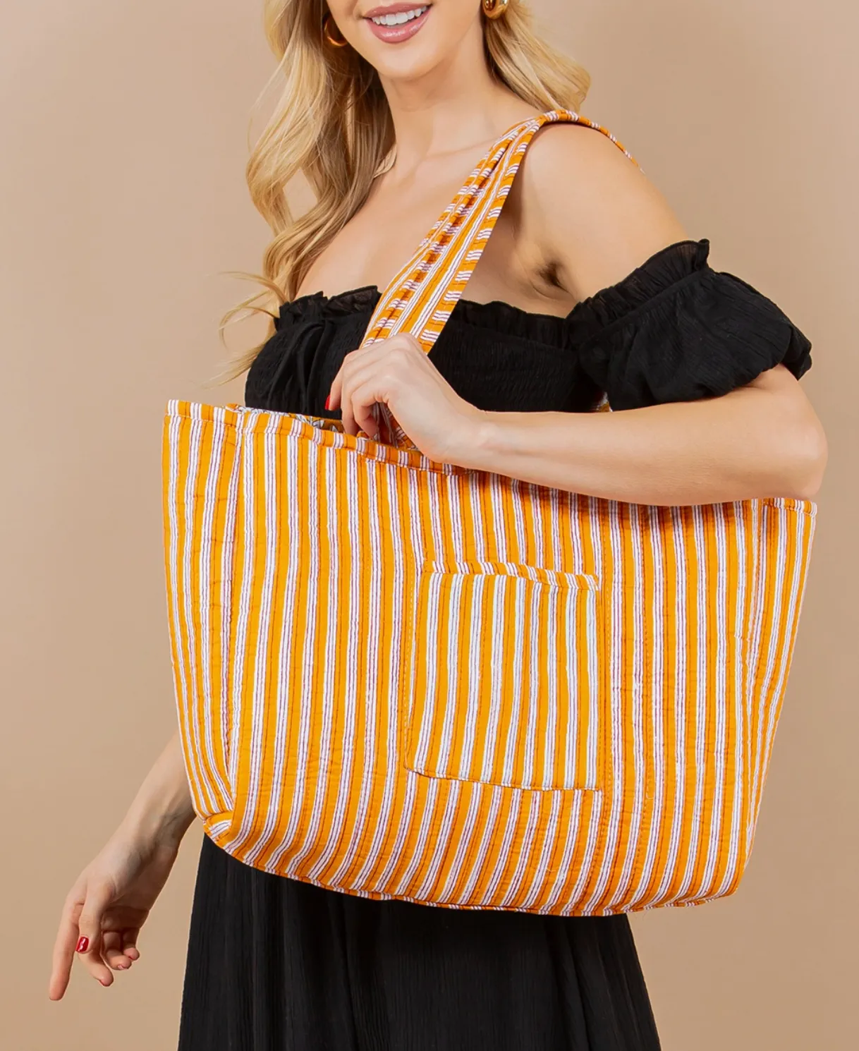 Quilted Tote Bag Reversible - Yellow